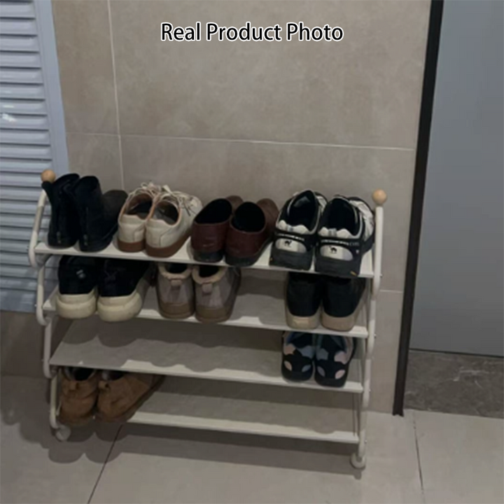 Contemporary Scandinavian Rectangular Curved Iron Shoe Storage 4-Tier For Entryways