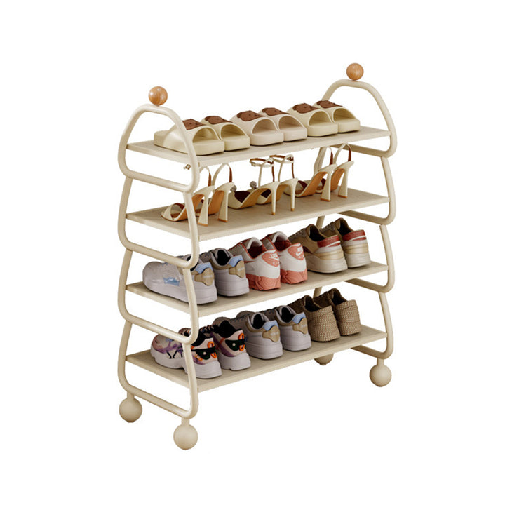 Contemporary Scandinavian Rectangular Curved Iron Shoe Storage 4-Tier For Entryways