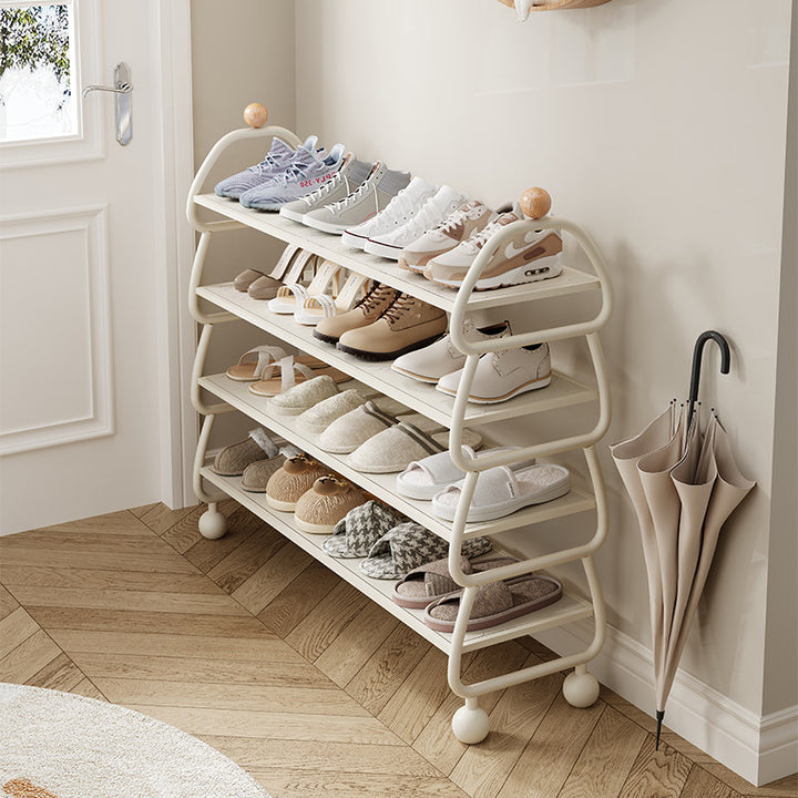 Contemporary Scandinavian Rectangular Curved Iron Shoe Storage 4-Tier For Entryways
