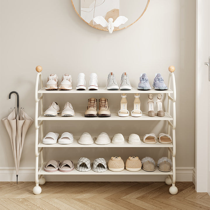 Contemporary Scandinavian Rectangular Curved Iron Shoe Storage 4-Tier For Entryways