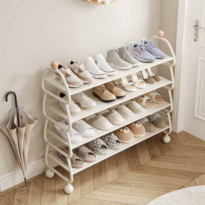 Contemporary Scandinavian Rectangular Curved Iron Shoe Storage 4-Tier For Entryways