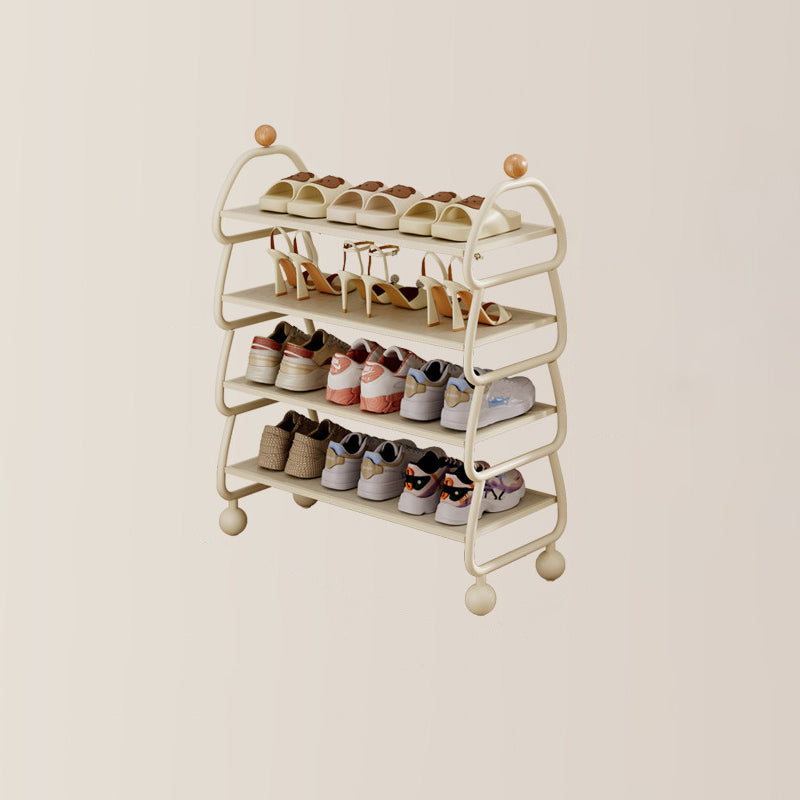 Contemporary Scandinavian Rectangular Curved Iron Shoe Storage 4-Tier For Entryways