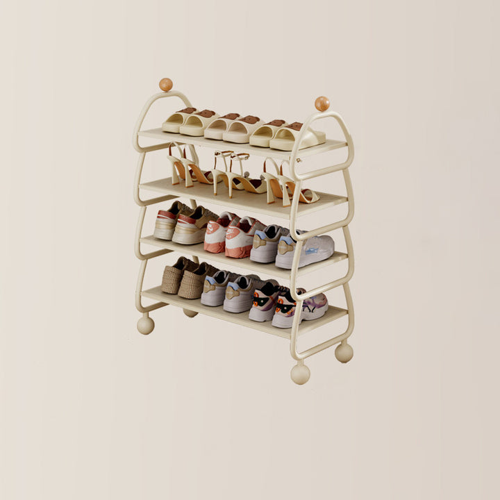 Contemporary Scandinavian Rectangular Curved Iron Shoe Storage 4-Tier For Entryways