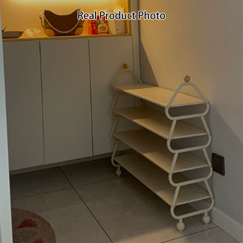 Contemporary Scandinavian Rectangular Curved Iron Shoe Storage 4-Tier For Entryways