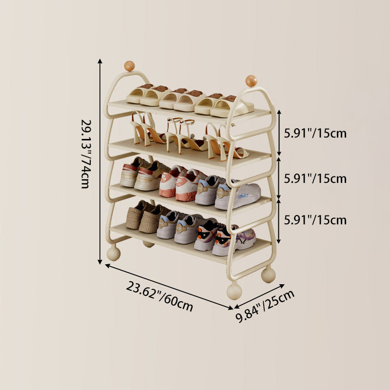 Contemporary Scandinavian Rectangular Curved Iron Shoe Storage 4-Tier For Entryways