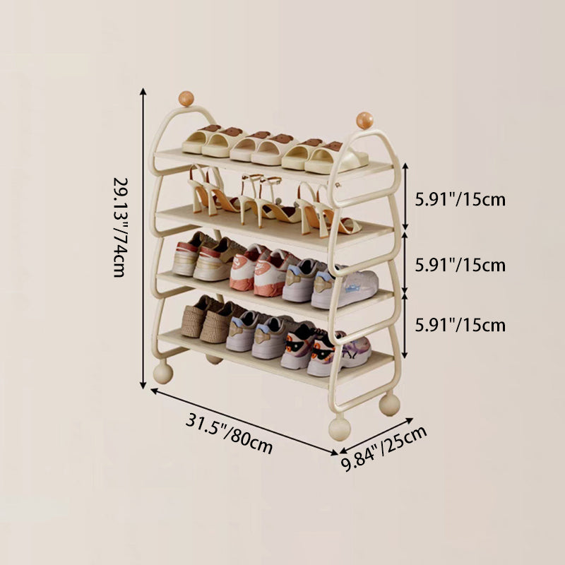 Contemporary Scandinavian Rectangular Curved Iron Shoe Storage 4-Tier For Entryways