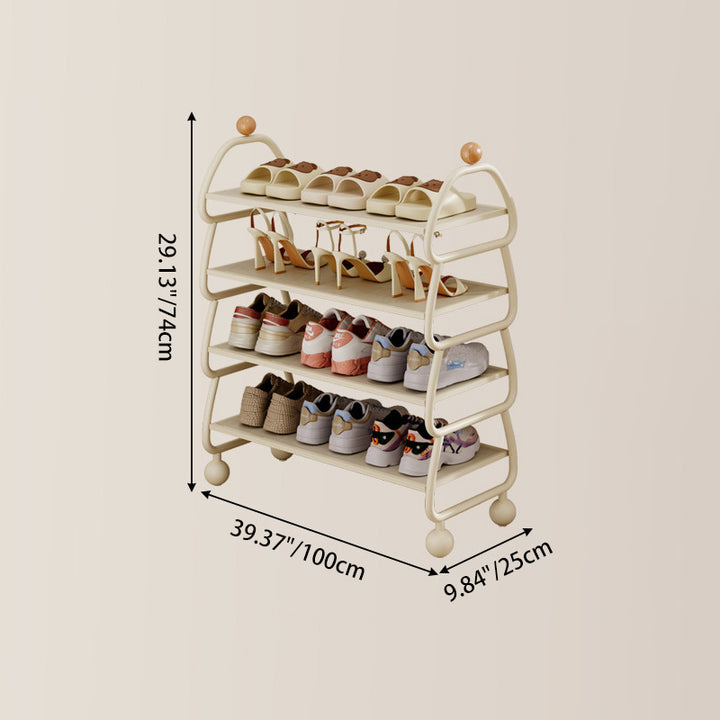 Contemporary Scandinavian Rectangular Curved Iron Shoe Storage 4-Tier For Entryways