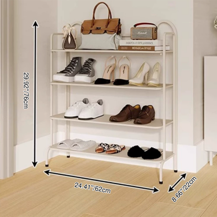 Modern Minimalist Iron Cat-Ear Curved Rectangular Shoe Storage 4-Tier For Entryways