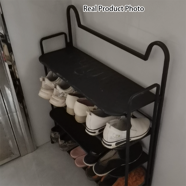 Modern Minimalist Iron Cat-Ear Curved Rectangular Shoe Storage 4-Tier For Entryways