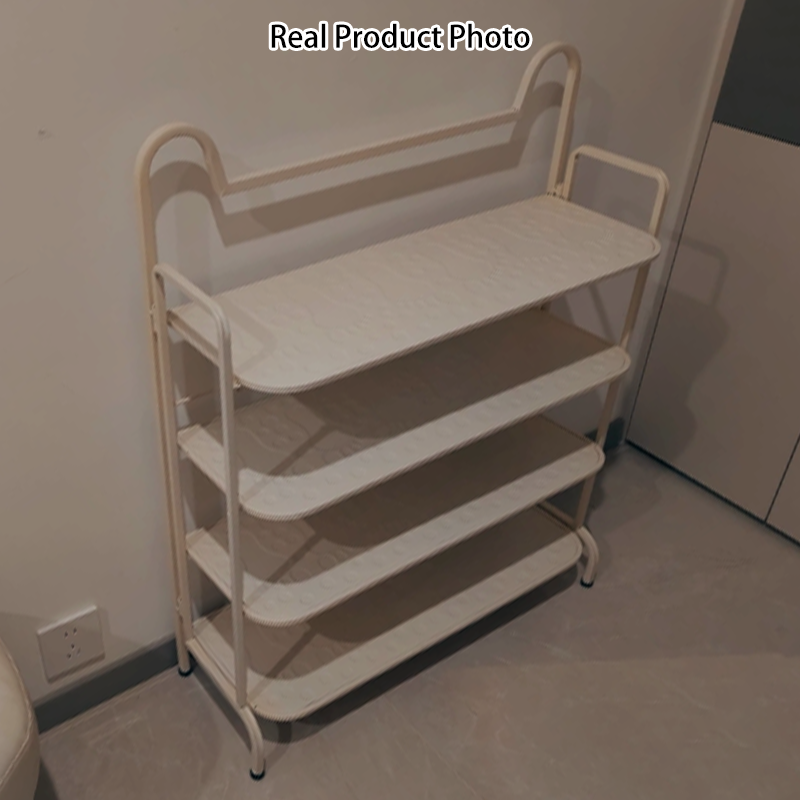 Modern Minimalist Iron Cat-Ear Curved Rectangular Shoe Storage 4-Tier For Entryways