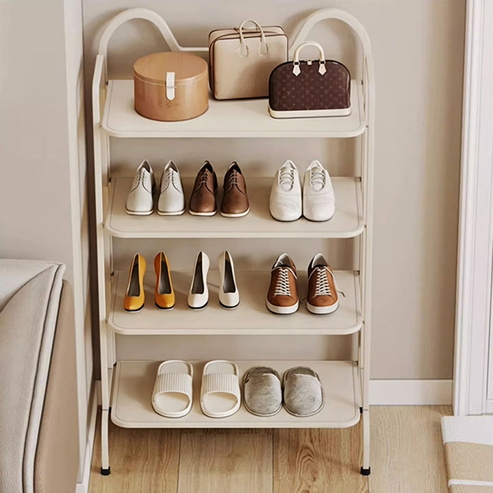 Modern Minimalist Iron Cat-Ear Curved Rectangular Shoe Storage 4-Tier For Entryways
