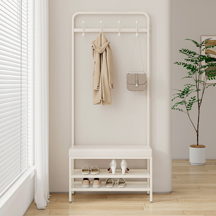Modern Minimalist Rectangular Carbon Steel Plywood & PU Leather Shoe Bench 2-Tier For Entryways