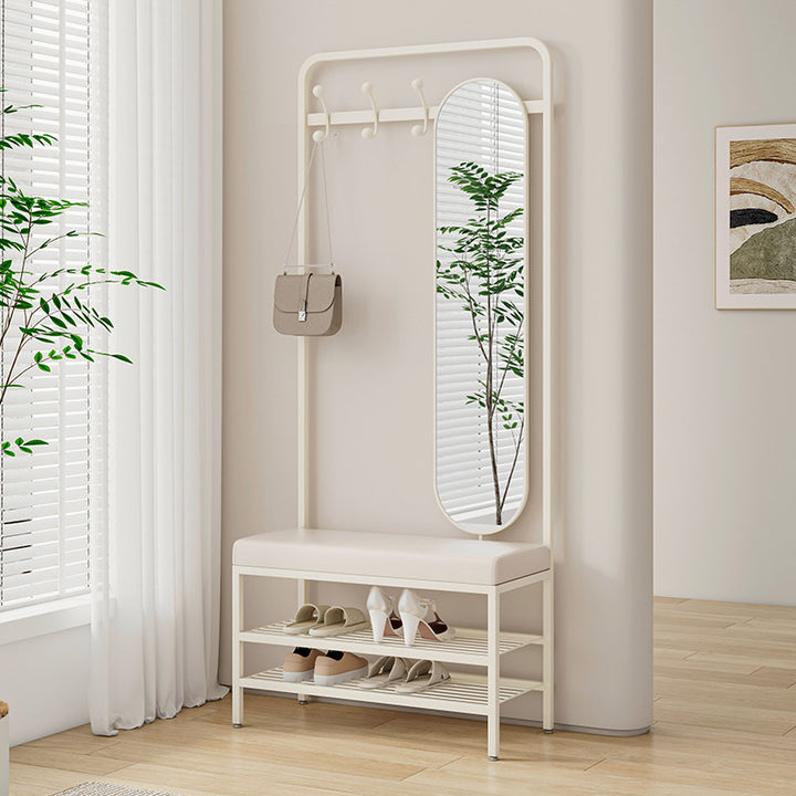 Modern Minimalist Rectangular Carbon Steel Plywood & PU Leather Shoe Bench 2-Tier For Entryways