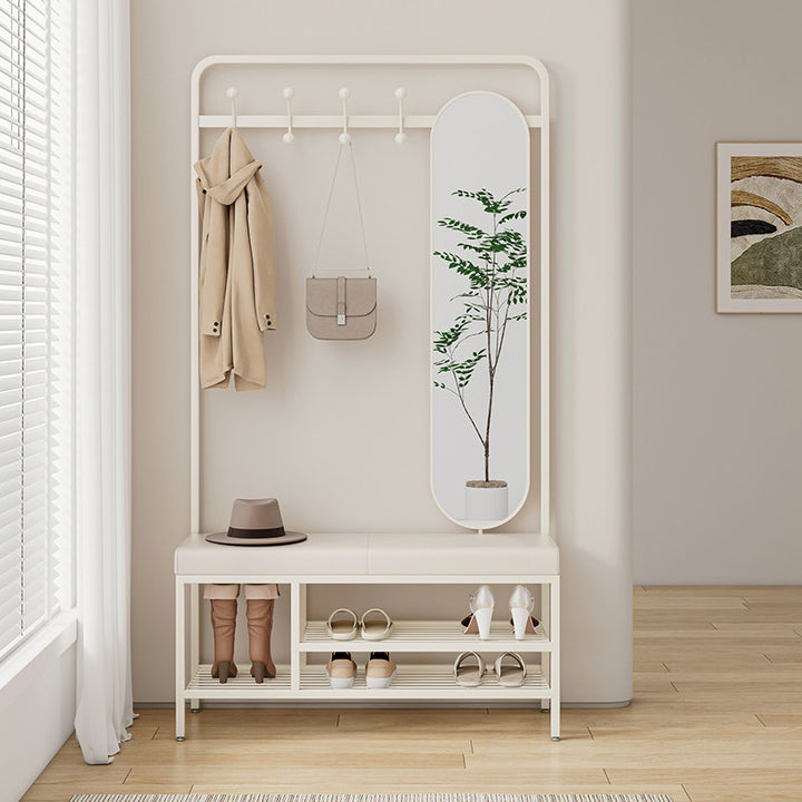 Modern Minimalist Rectangular Carbon Steel Plywood & PU Leather Shoe Bench 2-Tier For Entryways