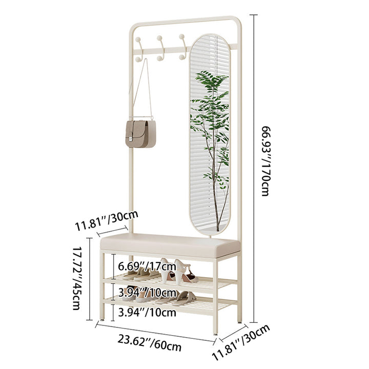 Modern Minimalist Rectangular Carbon Steel Plywood & PU Leather Shoe Bench 2-Tier For Entryways