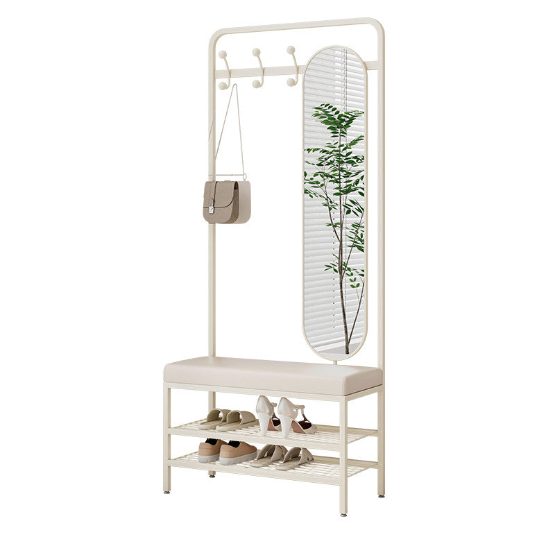 Modern Minimalist Rectangular Carbon Steel Plywood &amp; PU Leather Shoe Bench 2-Tier For Entryways