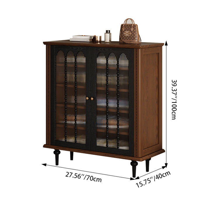 Traditional Vintage Rectangular Rubberwood Plywood Shoe Storage Cabinet 2/3/4 Door For Entryways