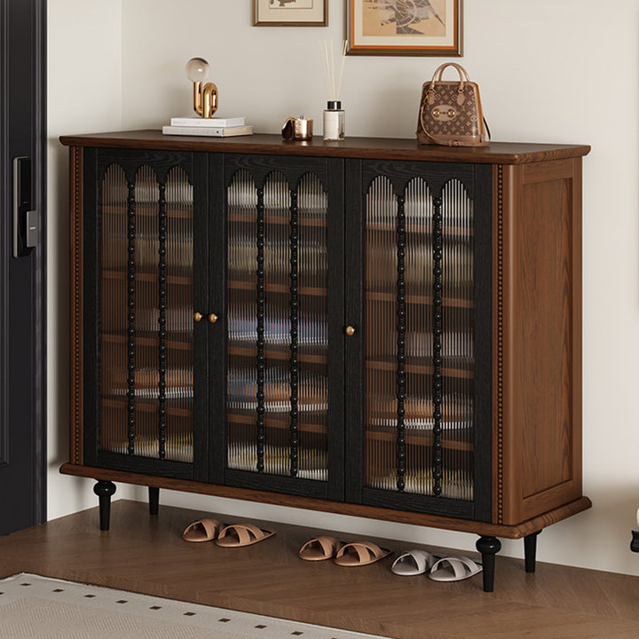 Traditional Vintage Rectangular Rubberwood Plywood Shoe Storage Cabinet 2/3/4 Door For Entryways