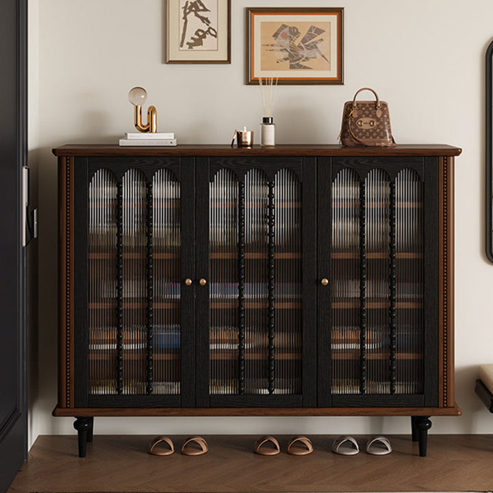 Traditional Vintage Rectangular Rubberwood Plywood Shoe Storage Cabinet 2/3/4 Door For Entryways
