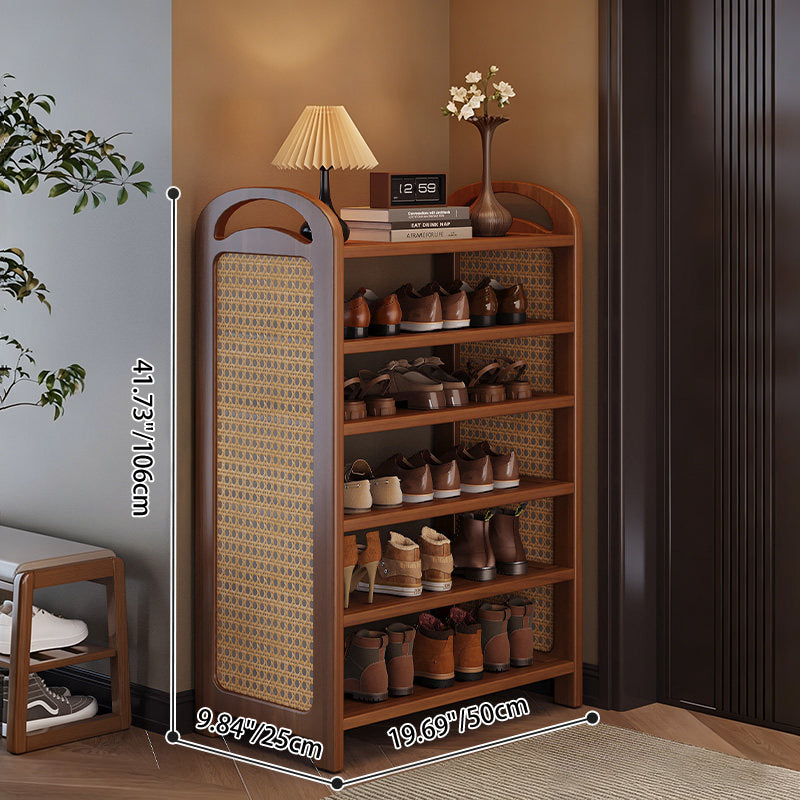Traditional Japanese Rectangular Nanmu Bamboo MDF PE Rattan Metal Shoe Storage 3/4/5/6 Tier For Entryways