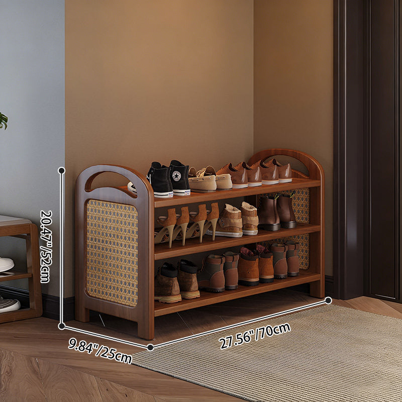 Traditional Japanese Rectangular Nanmu Bamboo MDF PE Rattan Metal Shoe Storage 3/4/5/6 Tier For Entryways