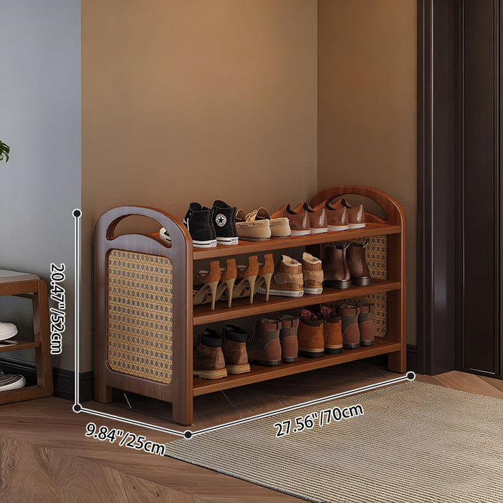 Traditional Japanese Rectangular Nanmu Bamboo MDF PE Rattan Metal Shoe Storage 3/4/5/6 Tier For Entryways