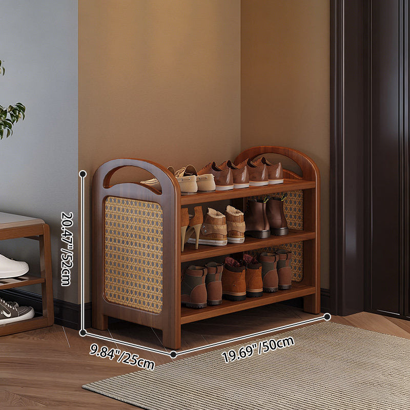 Traditional Japanese Rectangular Nanmu Bamboo MDF PE Rattan Metal Shoe Storage 3/4/5/6 Tier For Entryways