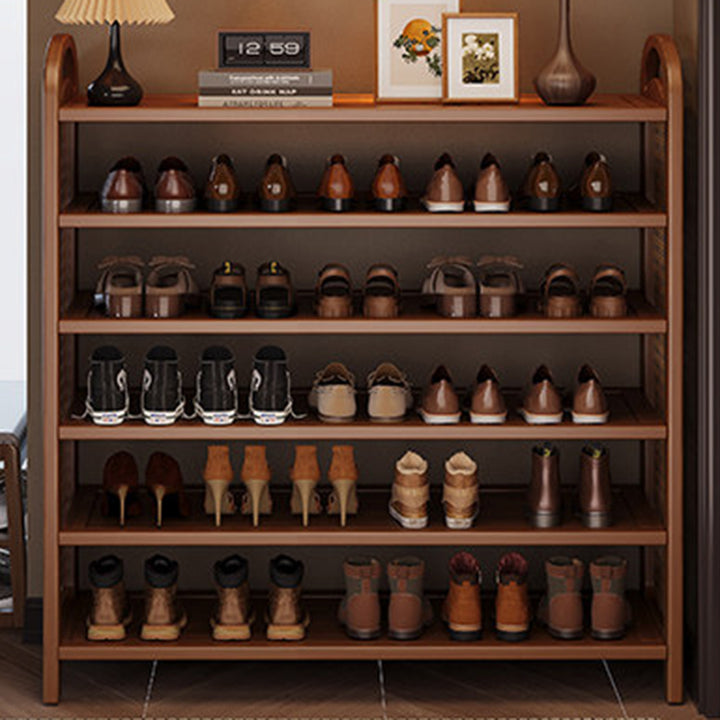 Traditional Japanese Rectangular Nanmu Bamboo MDF PE Rattan Metal Shoe Storage 3/4/5/6 Tier For Entryways