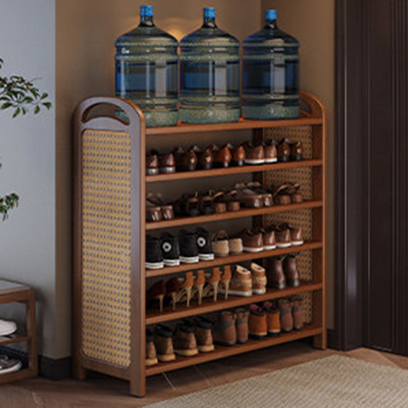 Traditional Japanese Rectangular Nanmu Bamboo MDF PE Rattan Metal Shoe Storage 3/4/5/6 Tier For Entryways