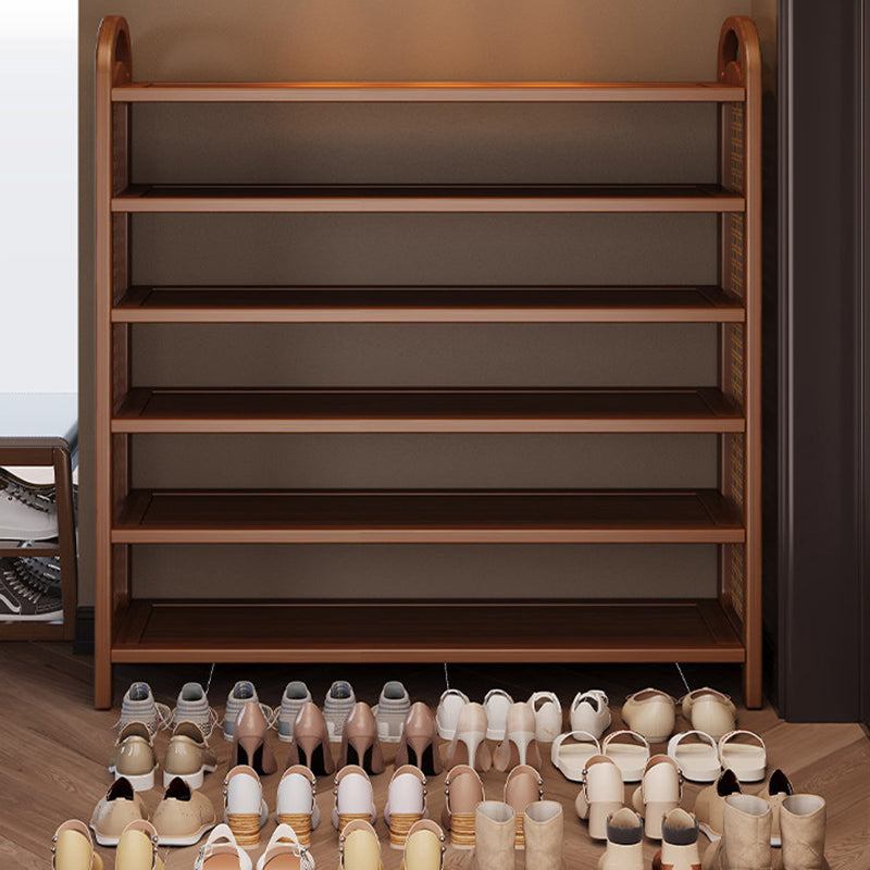 Traditional Japanese Rectangular Nanmu Bamboo MDF PE Rattan Metal Shoe Storage 3/4/5/6 Tier For Entryways