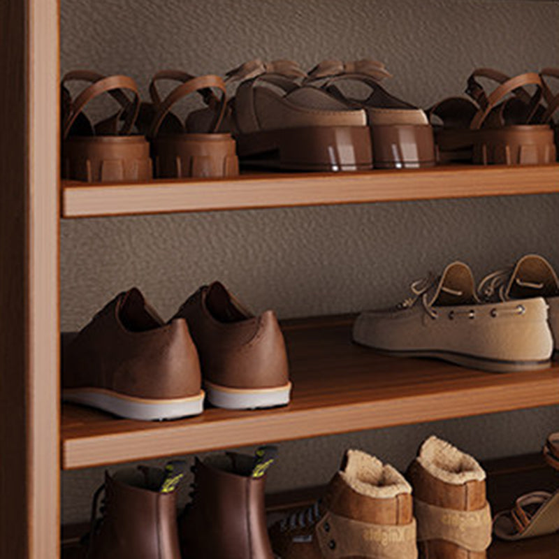 Traditional Japanese Rectangular Nanmu Bamboo MDF PE Rattan Metal Shoe Storage 3/4/5/6 Tier For Entryways