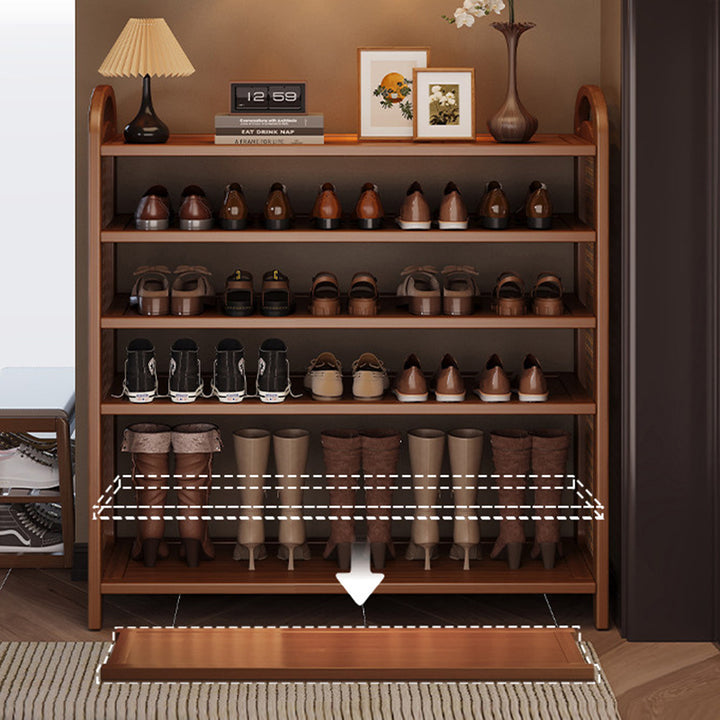 Traditional Japanese Rectangular Nanmu Bamboo MDF PE Rattan Metal Shoe Storage 3/4/5/6 Tier For Entryways