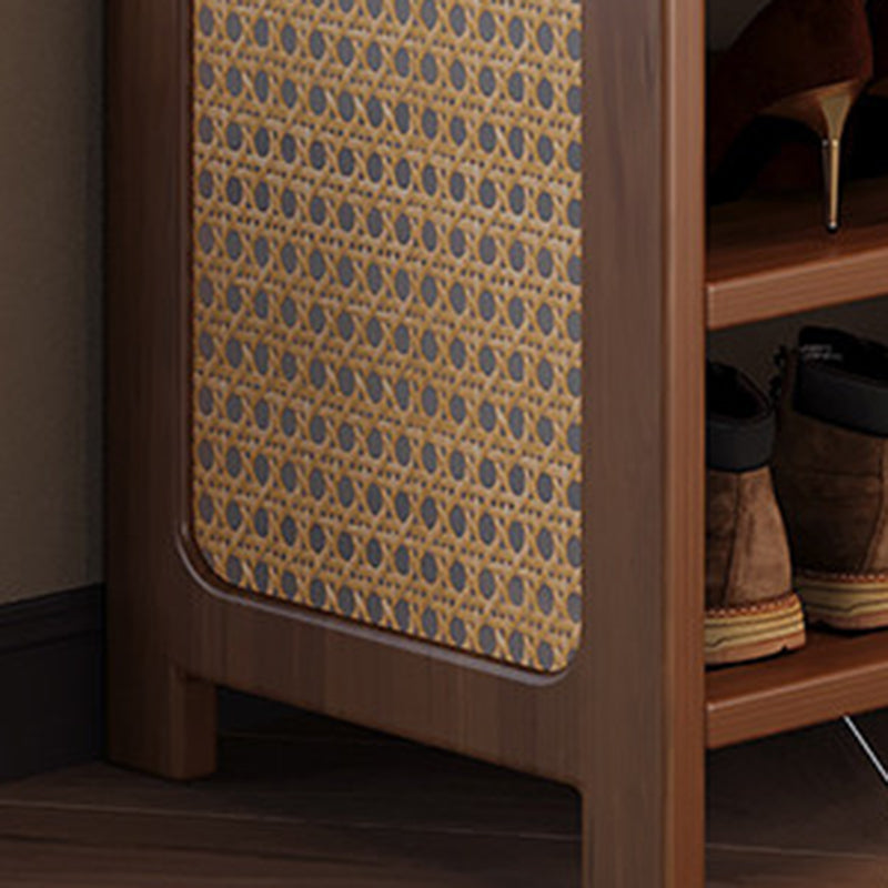 Traditional Japanese Rectangular Nanmu Bamboo MDF PE Rattan Metal Shoe Storage 3/4/5/6 Tier For Entryways