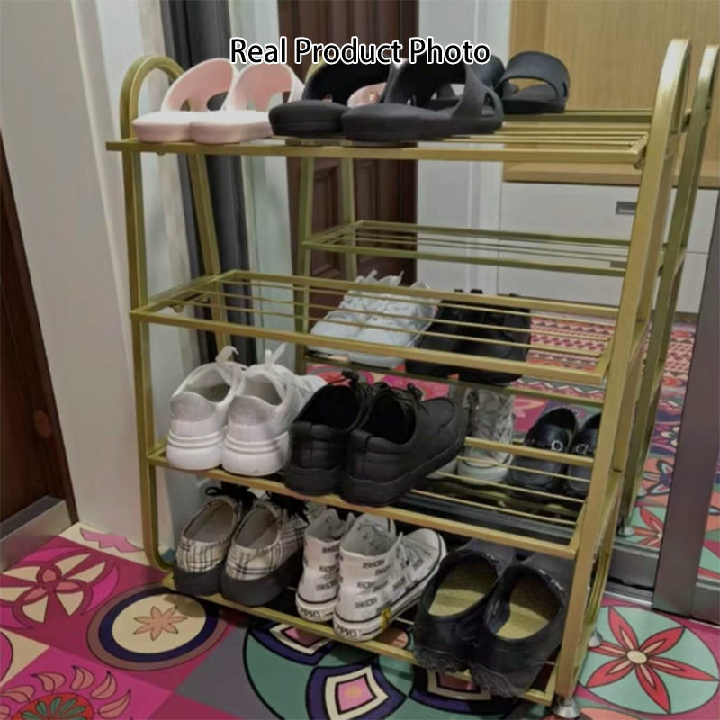 Modern Minimalist Rectangular Rounded Iron Gold Shoe Storage 3/4/5-Tier For Entryways