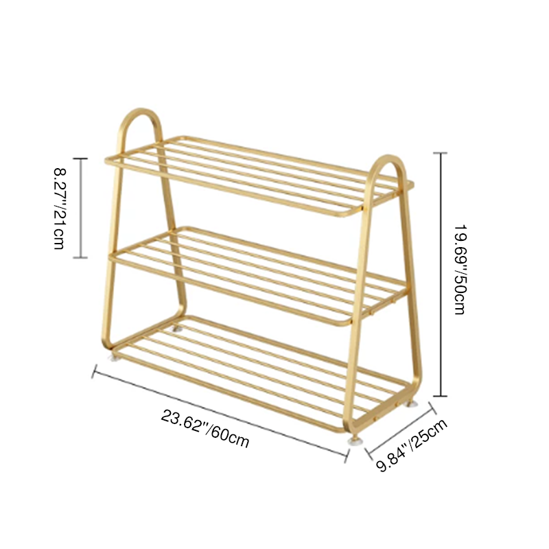 Modern Minimalist Rectangular Rounded Iron Gold Shoe Storage 3/4/5-Tier For Entryways