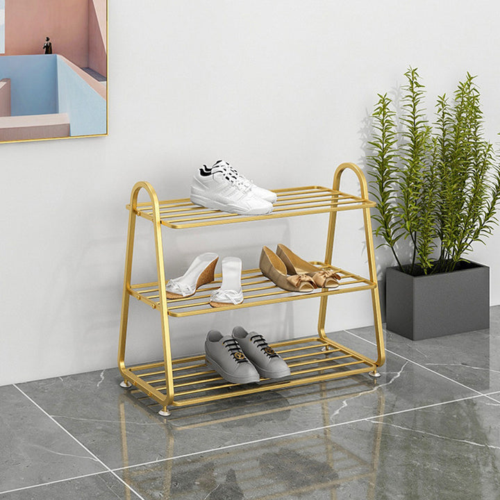 Modern Minimalist Rectangular Rounded Iron Gold Shoe Storage 3/4/5-Tier For Entryways