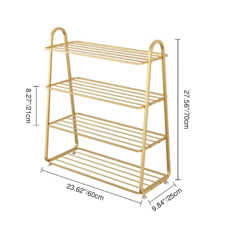 Modern Minimalist Rectangular Rounded Iron Gold Shoe Storage 3/4/5-Tier For Entryways
