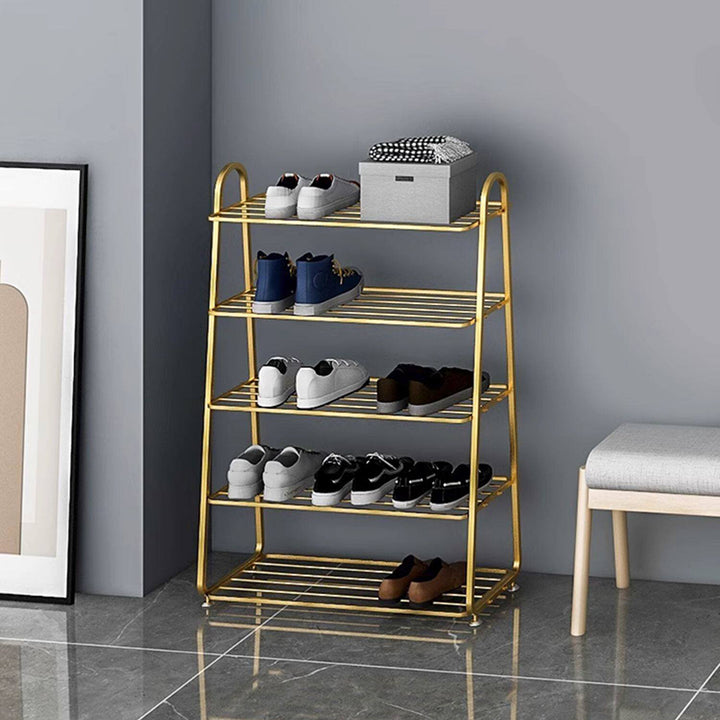Modern Minimalist Rectangular Rounded Iron Gold Shoe Storage 3/4/5-Tier For Entryways