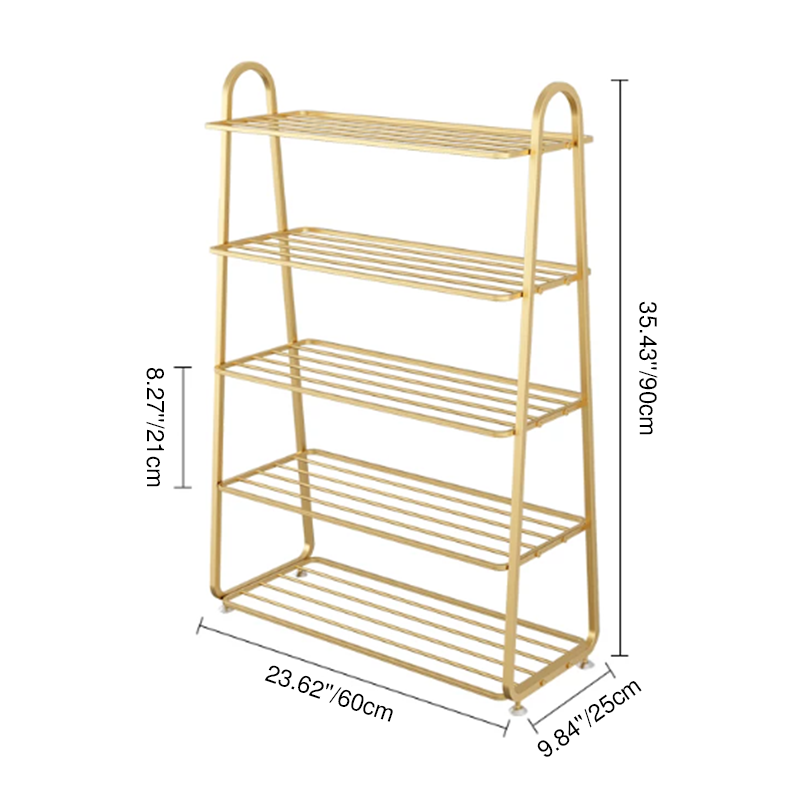 Modern Minimalist Rectangular Rounded Iron Gold Shoe Storage 3/4/5-Tier For Entryways