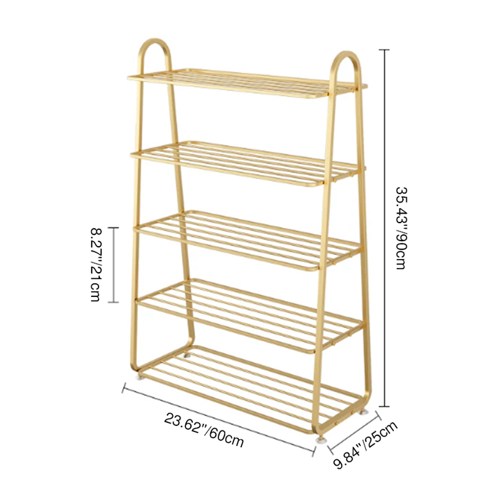 Modern Minimalist Rectangular Rounded Iron Gold Shoe Storage 3/4/5-Tier For Entryways