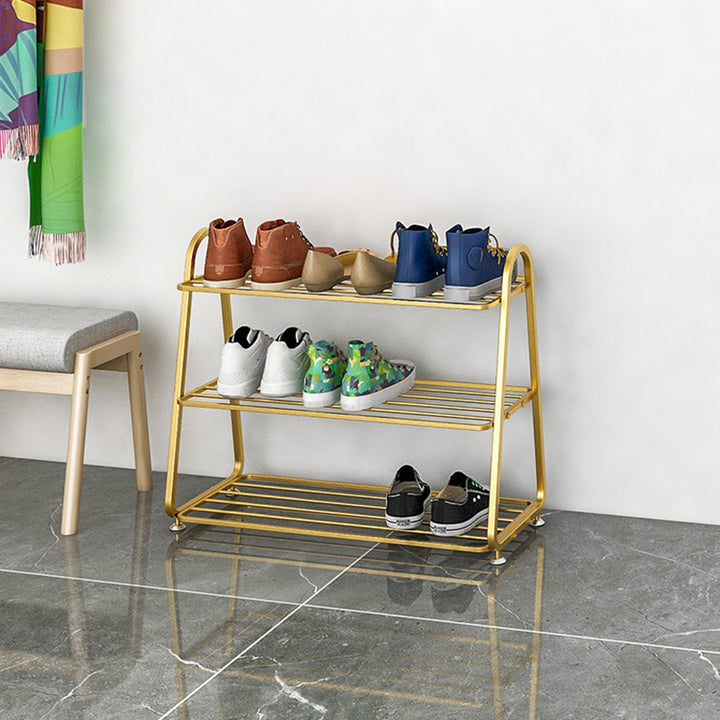 Modern Minimalist Rectangular Rounded Iron Gold Shoe Storage 3/4/5-Tier For Entryways