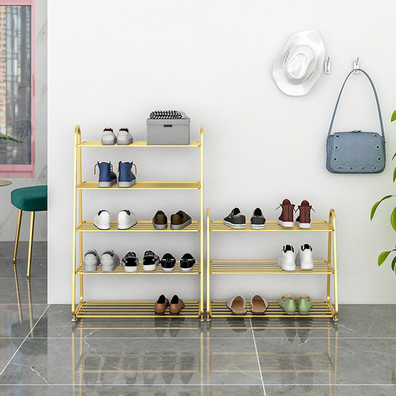 Modern Minimalist Rectangular Rounded Iron Gold Shoe Storage 3/4/5-Tier For Entryways