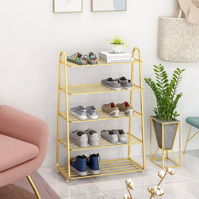 Modern Minimalist Rectangular Rounded Iron Gold Shoe Storage 3/4/5-Tier For Entryways