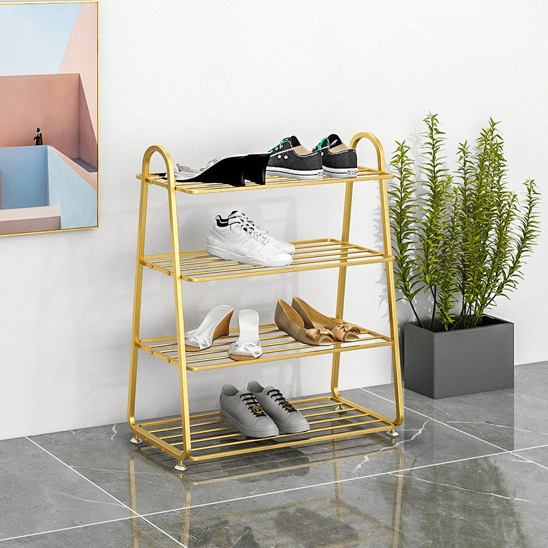 Modern Minimalist Rectangular Rounded Iron Gold Shoe Storage 3/4/5-Tier For Entryways