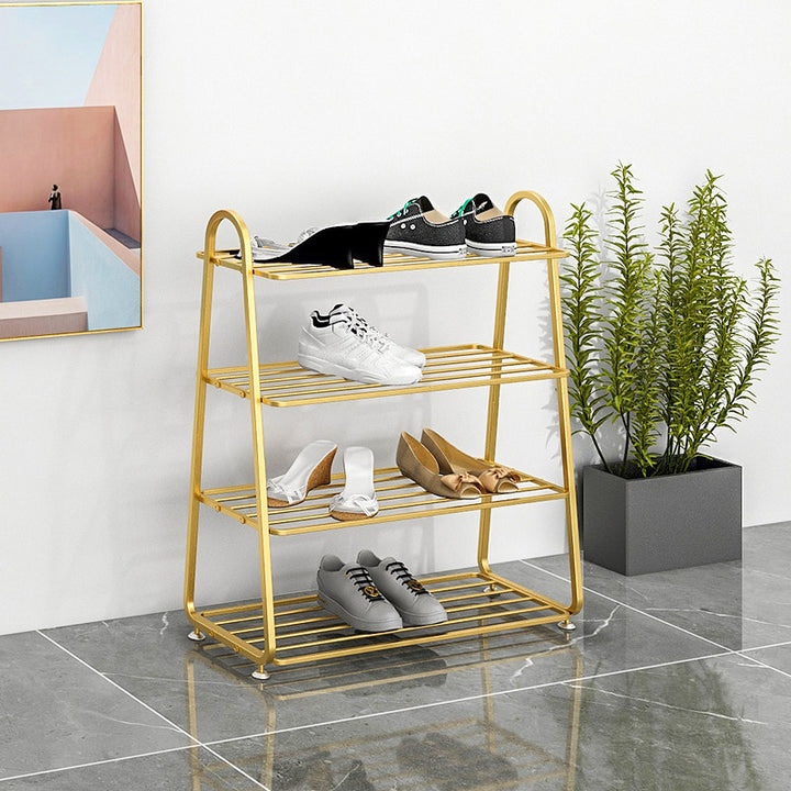 Modern Minimalist Rectangular Rounded Iron Gold Shoe Storage 3/4/5-Tier For Entryways