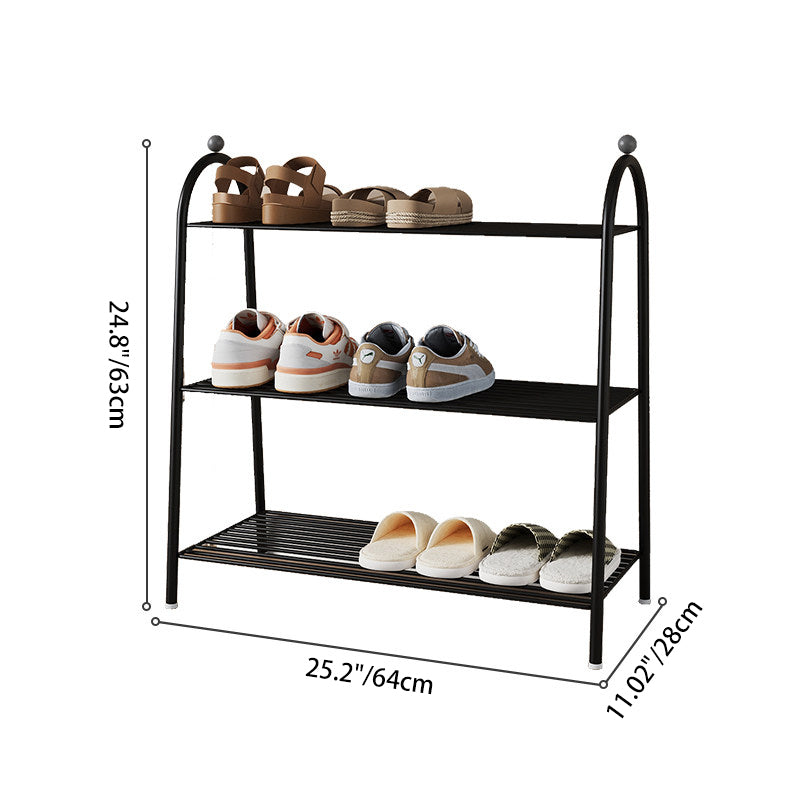 Modern Minimalist Rectangular Rounded Steel PP Shoe Storage 2/3-Tier For Entryways