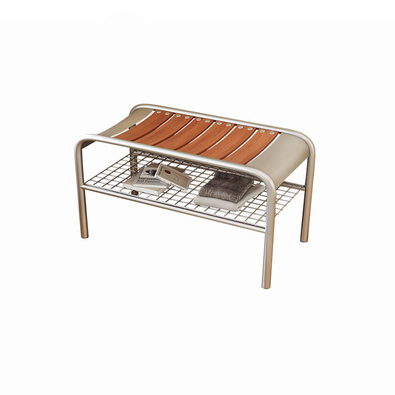 Modern Minimalist Rectangular Curved Iron Plywood Shoe Bench Armless For Entryways