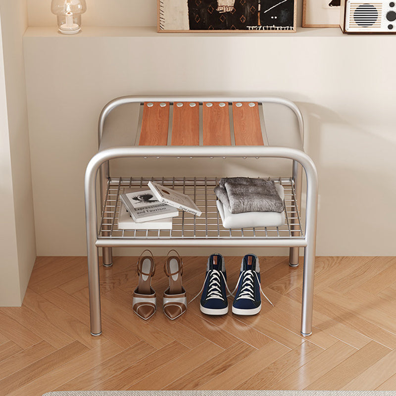 Modern Minimalist Rectangular Curved Iron Plywood Shoe Bench Armless For Entryways