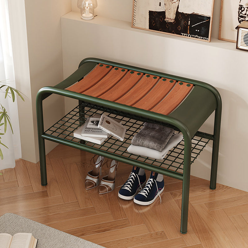 Modern Minimalist Rectangular Curved Iron Plywood Shoe Bench Armless For Entryways