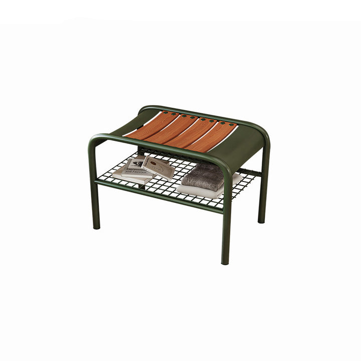 Modern Minimalist Rectangular Curved Iron Plywood Shoe Bench Armless For Entryways